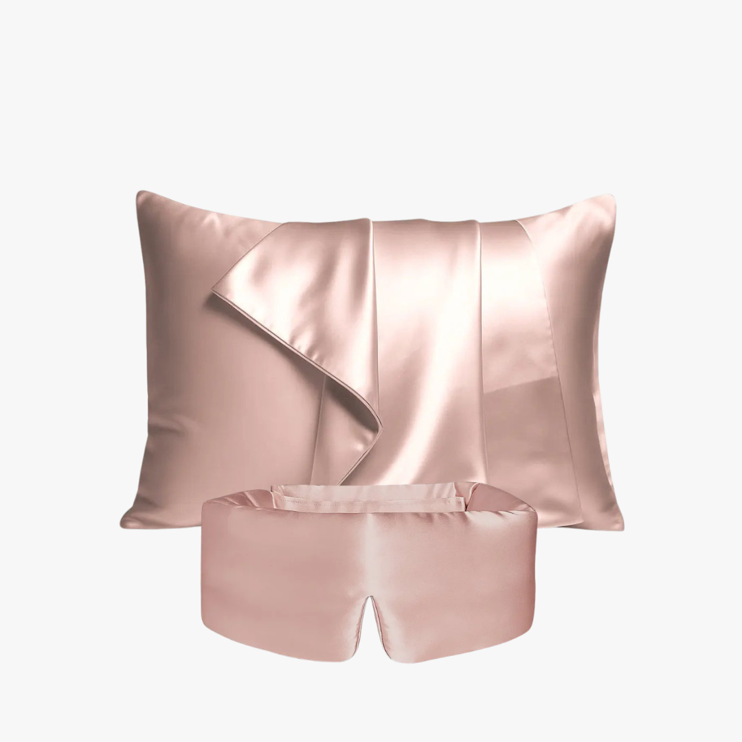 Deep Sleep Bundle in Soft Blush 23 momme mulberry silk sleep mask and pillowcase set