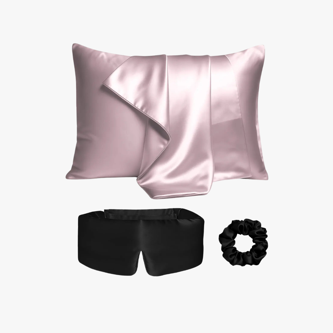Ultimate sleep bundle, 23 momme mulberry silk sleep mask, pillowcase and scrunchie