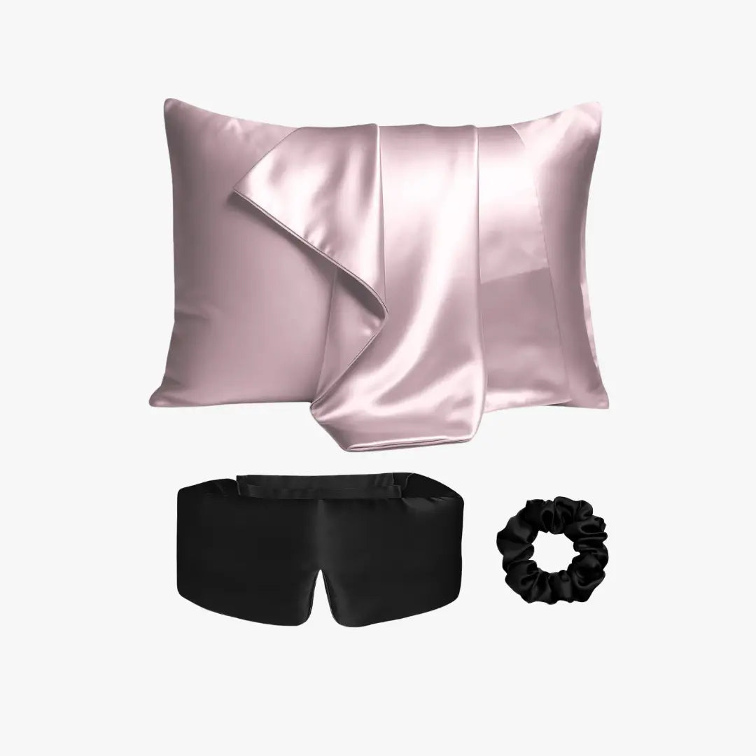 Ultimate sleep bundle, 23 momme mulberry silk sleep mask, pillowcase and scrunchie