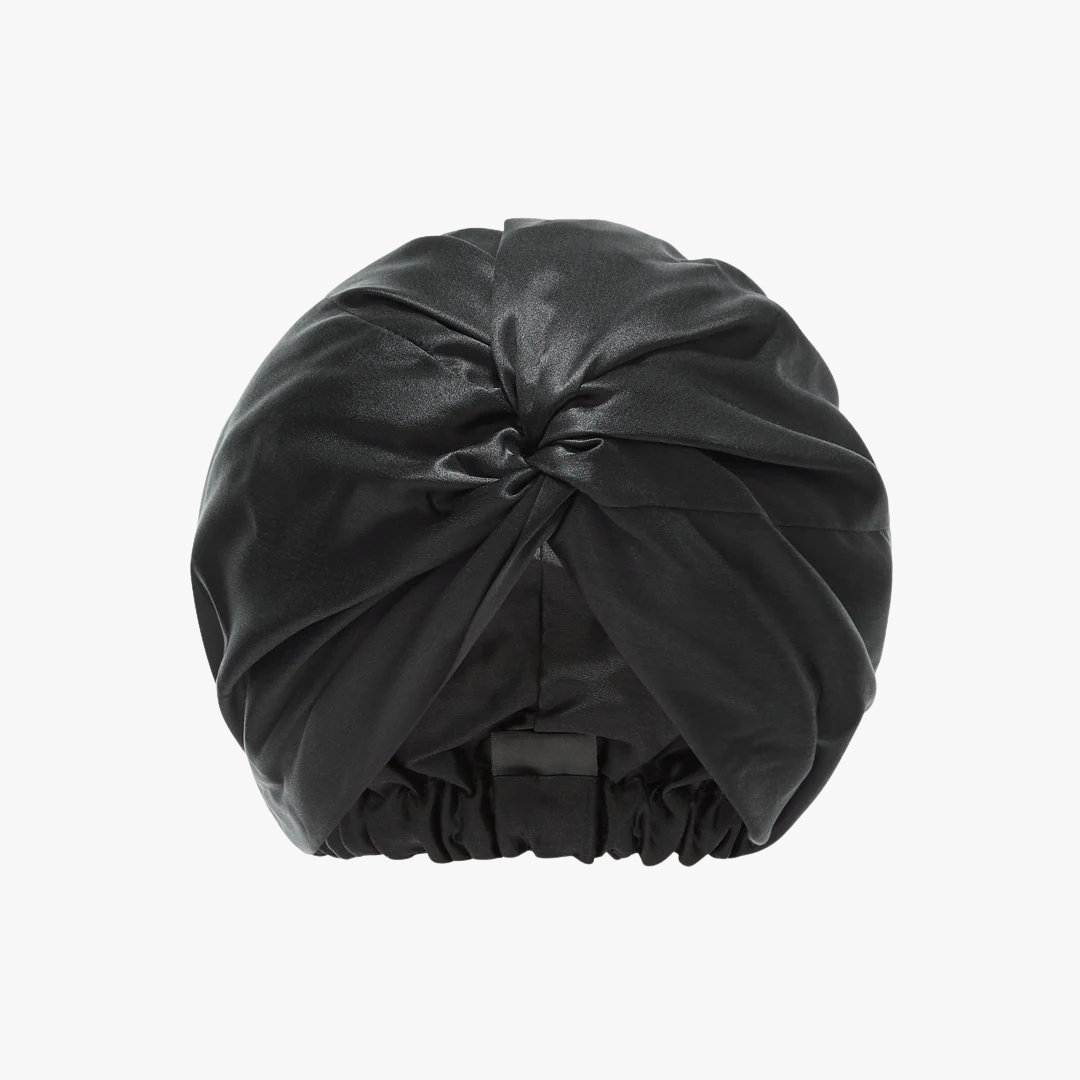 Black silk bonnet on a plane white background, 23 momme silk