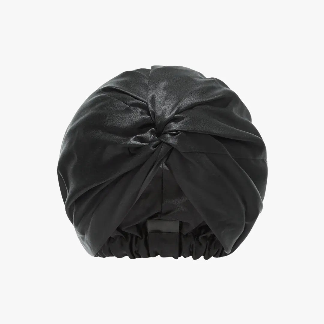 Black silk bonnet on a plane white background, 23 momme silk