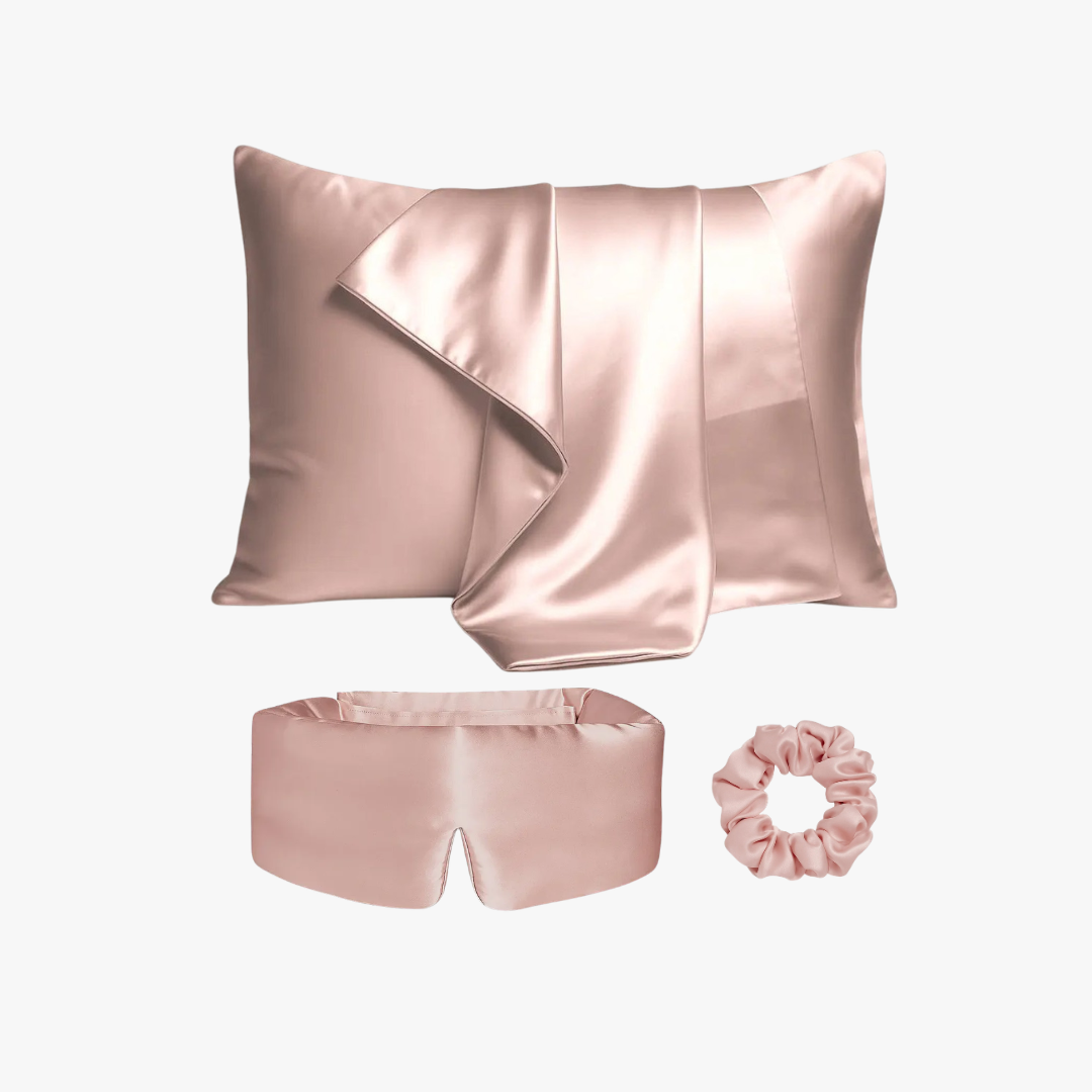 Ultimate sleep bundle in Soft Blush, 23 momme mulberry silk sleep mask, pillowcase and scrunchie