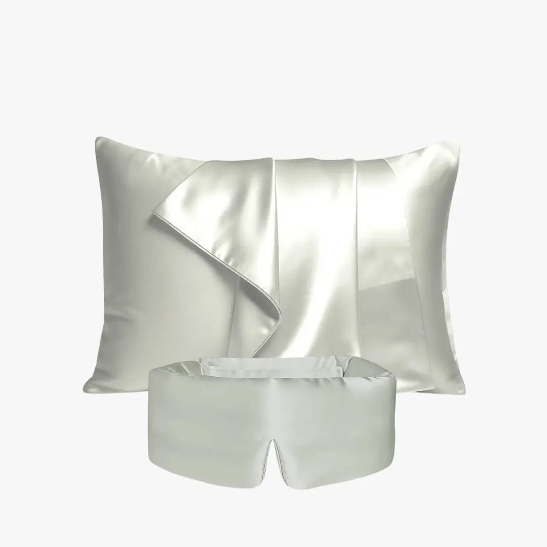 Deep Sleep Bundle in Soft Sage, 23 momme mulberry silk sleep mask and pillowcase set