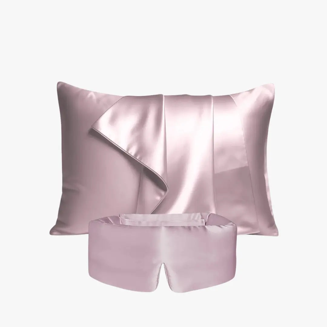 Deep Sleep Bundle in Dusty Rose, 23 momme mulberry silk sleep mask and pillowcase set