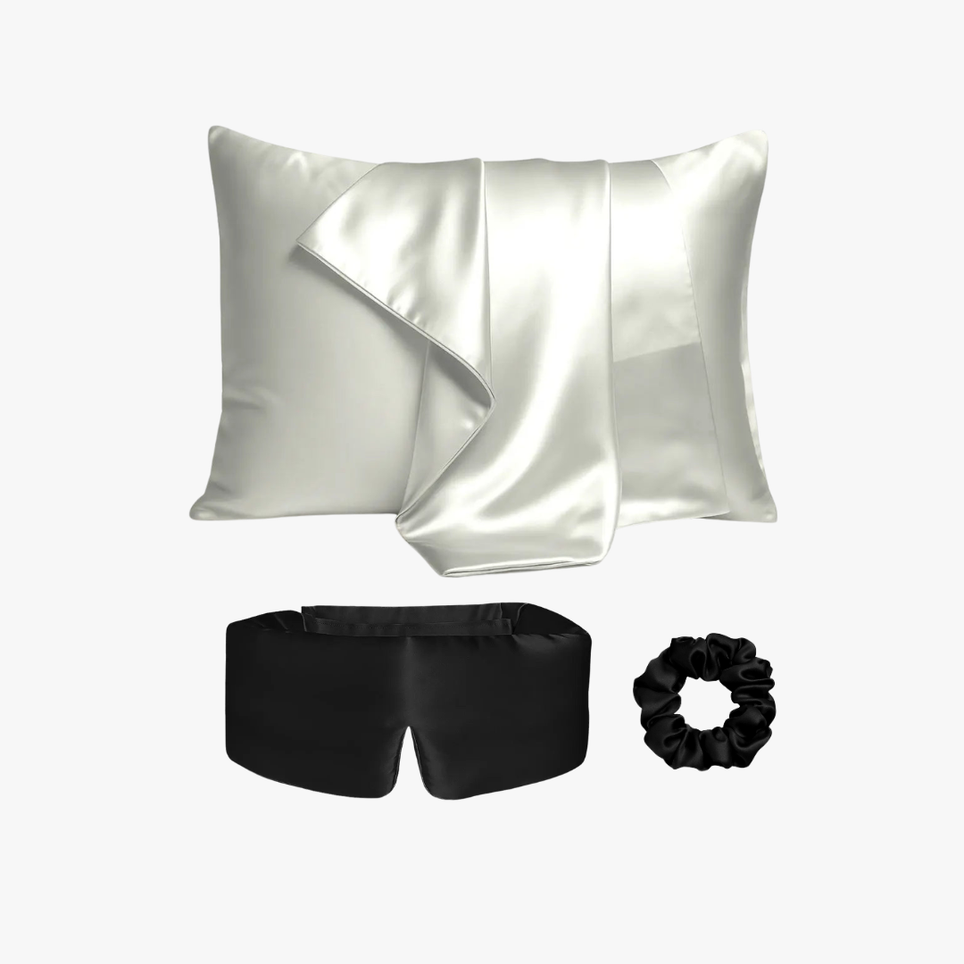 Ultimate sleep bundle, 23 momme mulberry silk sleep mask, pillowcase and scrunchie