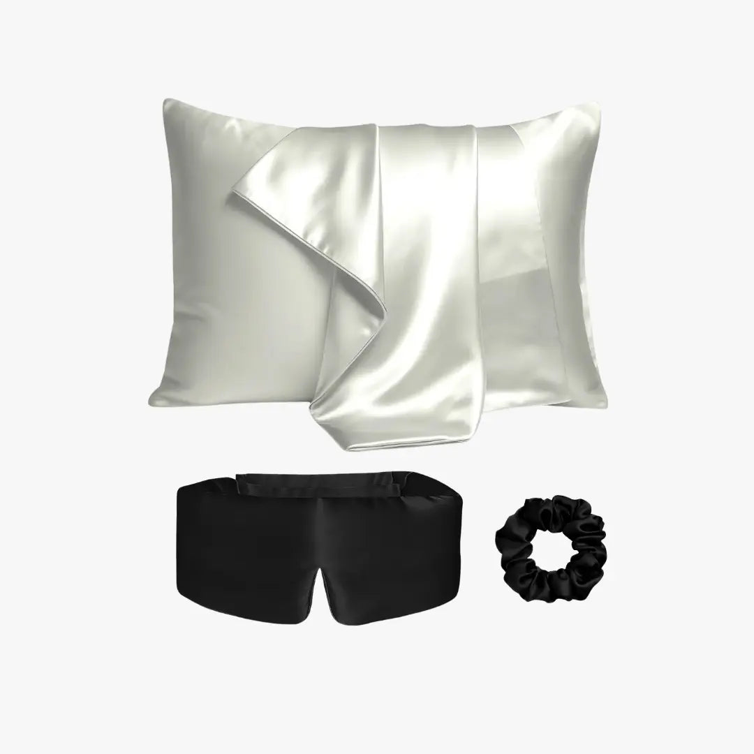 Ultimate sleep bundle, 23 momme mulberry silk sleep mask, pillowcase and scrunchie