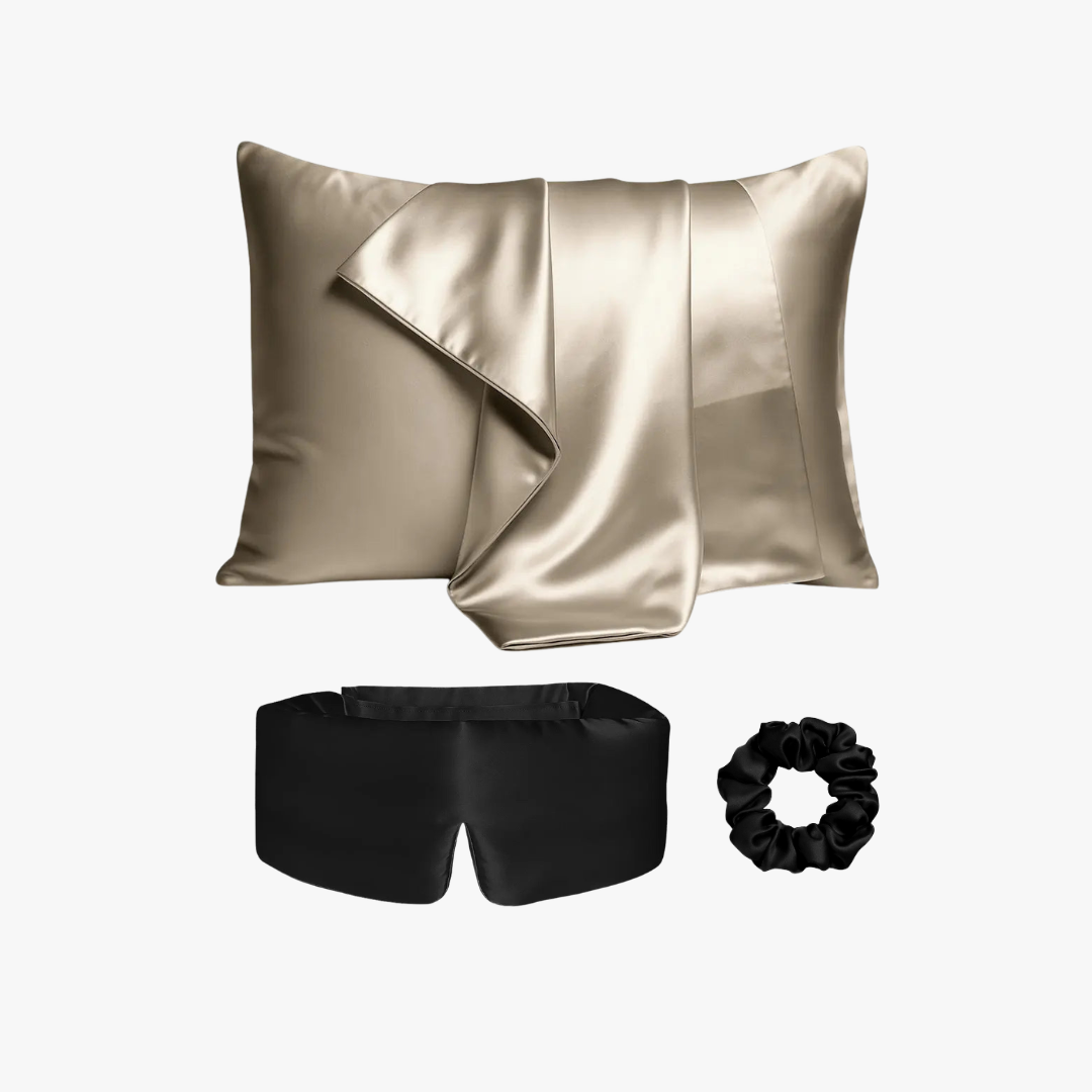 Ultimate sleep bundle, 23 momme mulberry silk sleep mask, pillowcase and scrunchie