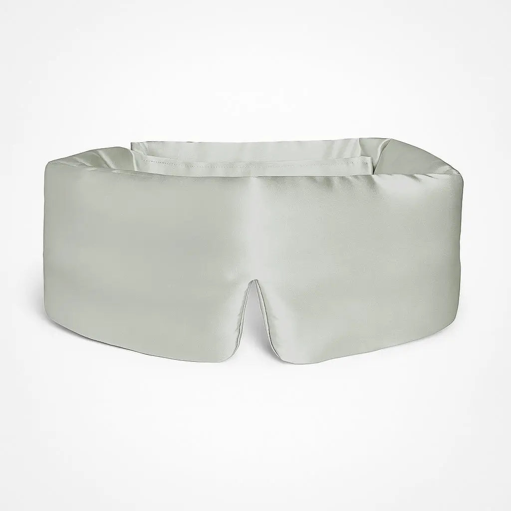 Deep Sleep Mask in Soft Sage , front view showing 23 momme mulberry silk and contoured nose bridge