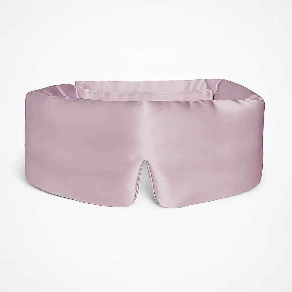 Deep Sleep Mask in Dusty Rose, front view showing 23 momme mulberry silk and contoured nose bridge