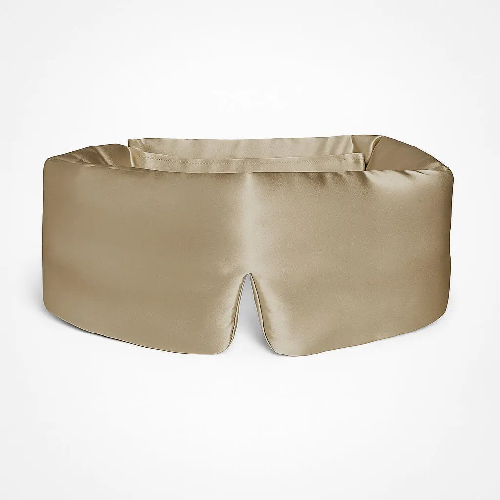 Deep Sleep Mask in Sandstone, front view showing 23 momme mulberry silk and contoured nose bridge