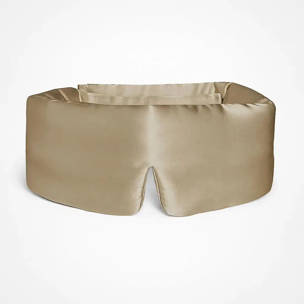 Deep Sleep Mask in Sandstone, front view showing 23 momme mulberry silk and contoured nose bridge