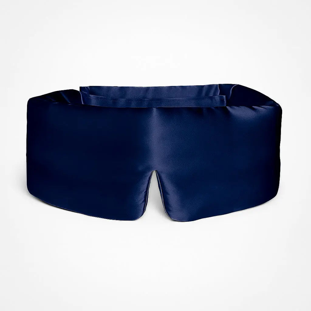 Deep Sleep Mask in Deep Navy, front view showing 23 momme mulberry silk and contoured nose bridge