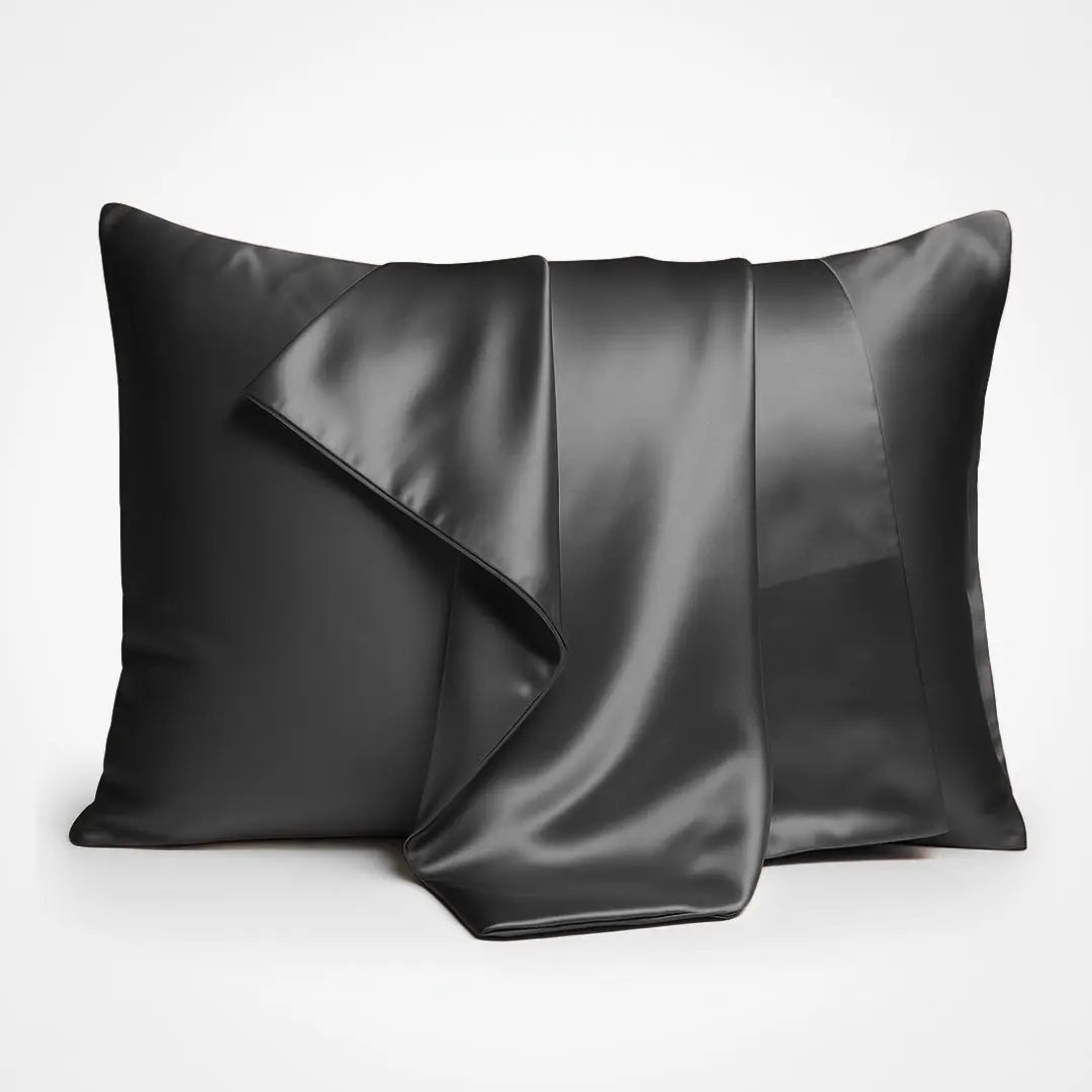 Premium Silk Pillowcase in Slate Grey, two 23 momme mulberry silk pillowcases with envelope closure