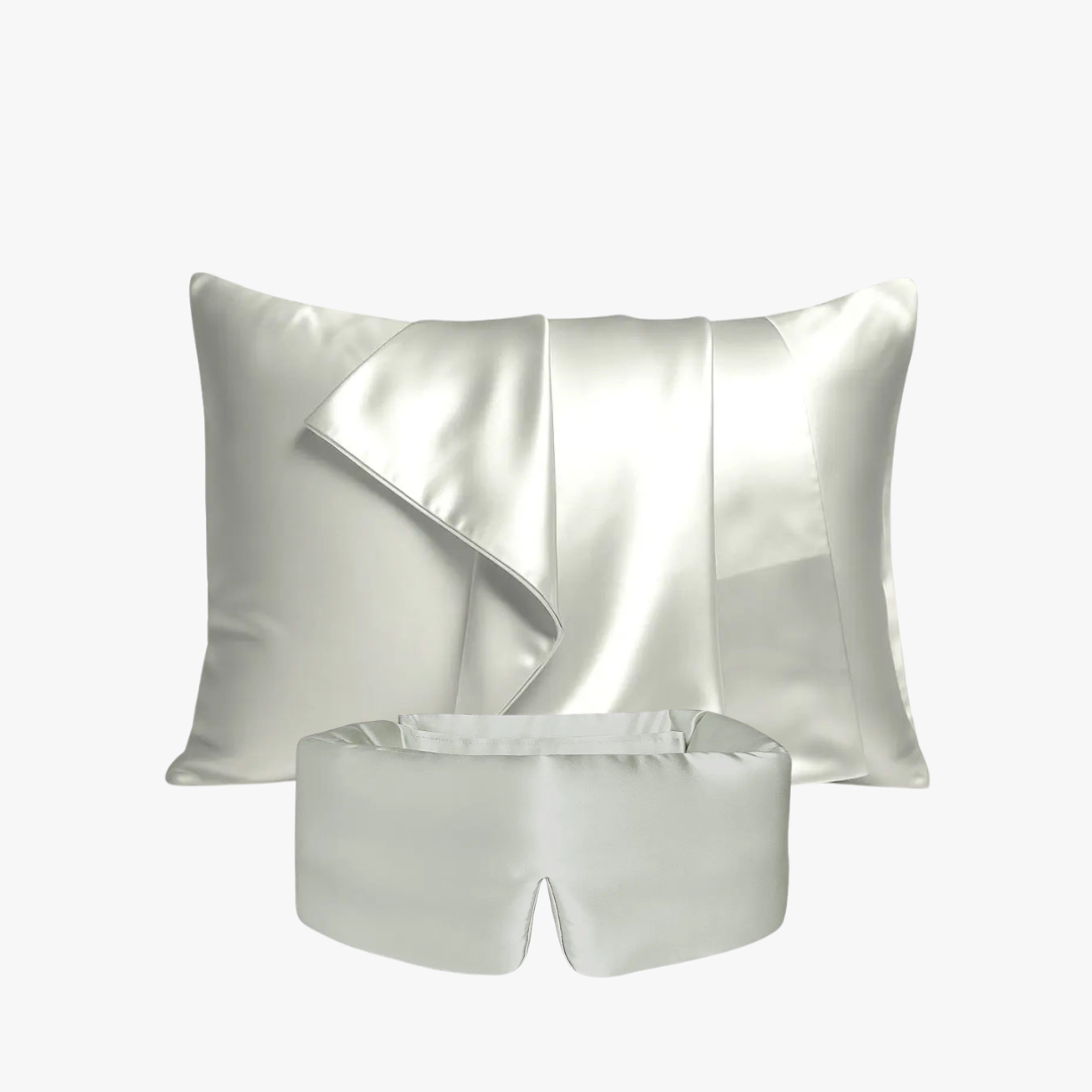 Deep Sleep Bundle in Soft Sage, 23 momme mulberry silk sleep mask and pillowcase set