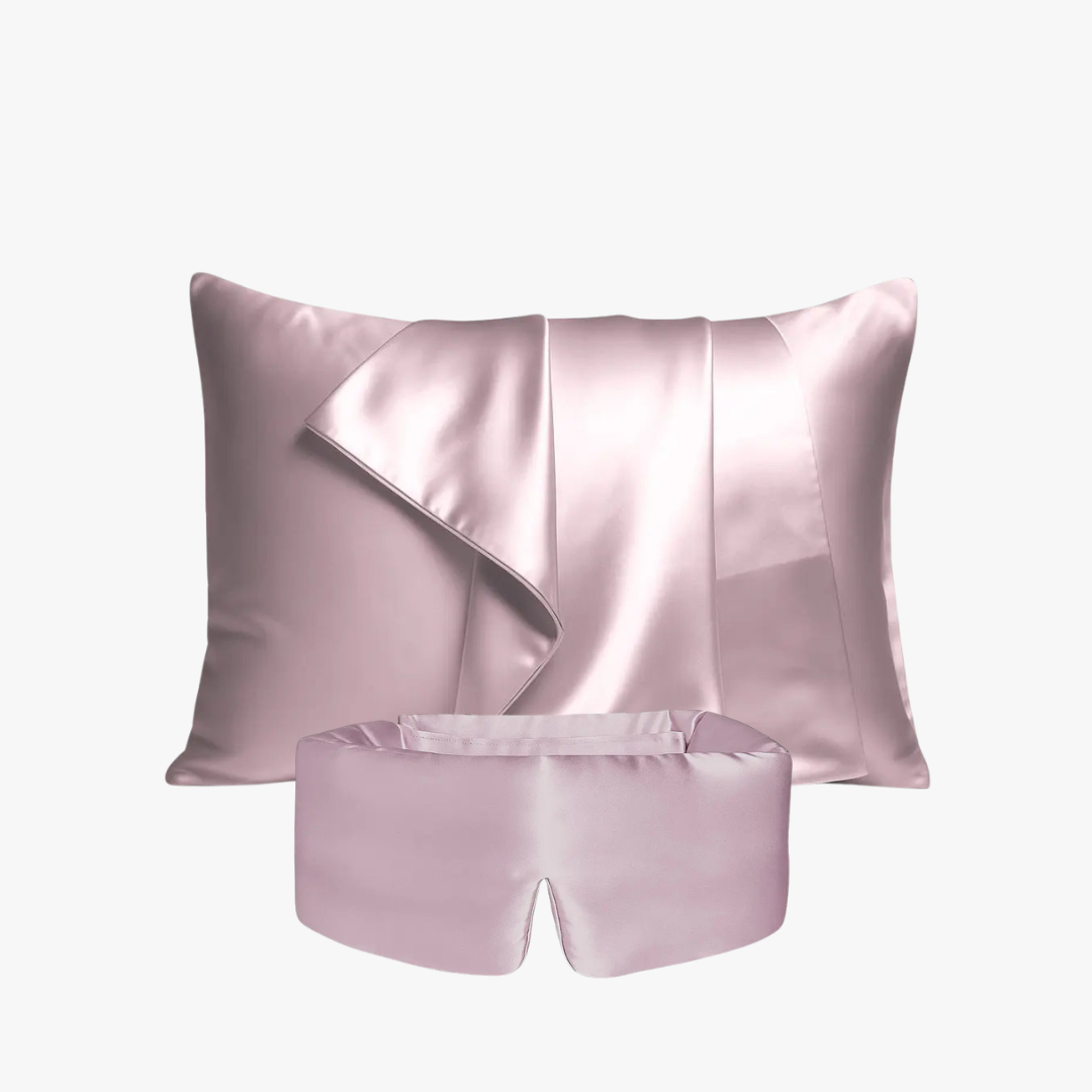Deep Sleep Bundle in Dusty Rose, 23 momme mulberry silk sleep mask and pillowcase set