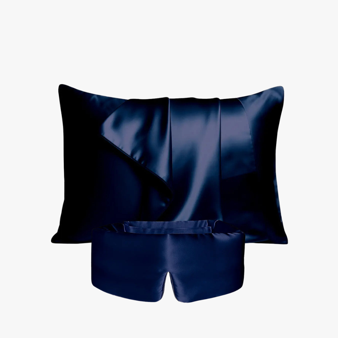 Deep Sleep Bundle in Deep Navy, 23 momme mulberry silk sleep mask and pillowcase set