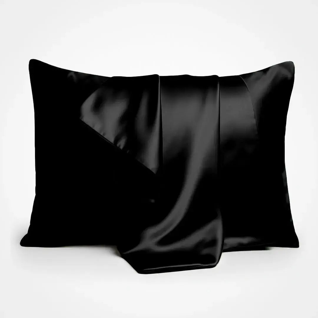 Premium Silk Pillowcase in Midnight Black, two 23 momme mulberry silk pillowcases with envelope closure